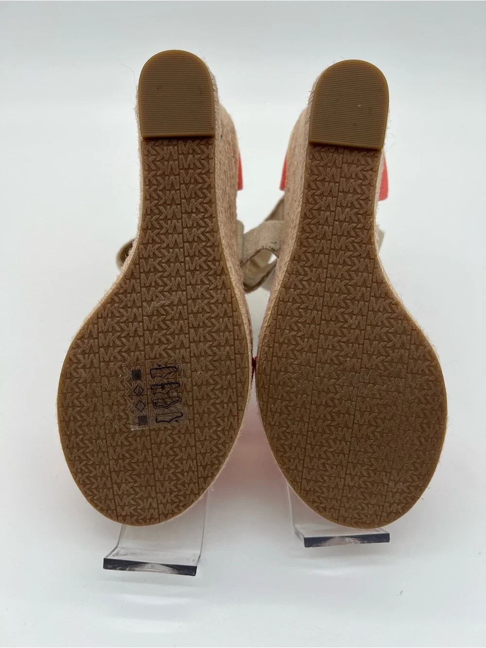 Michael Kors Coral and Natural Canvas Espadrille Wedge Sandals size 7.5